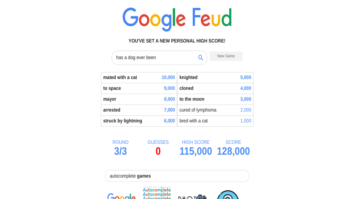 Has a dog ever been Google Feud answers?